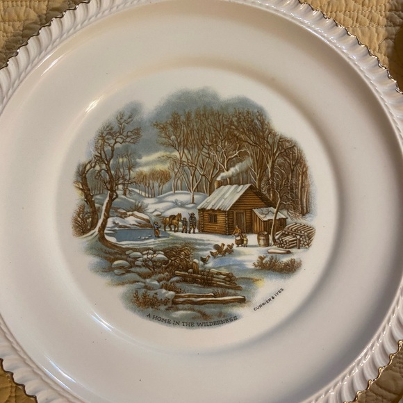 Currier & Ives Harkerware 10 1/2" Diam Serving Plate(1) , 6” Desert Plate (6) - Picture 3 of 10